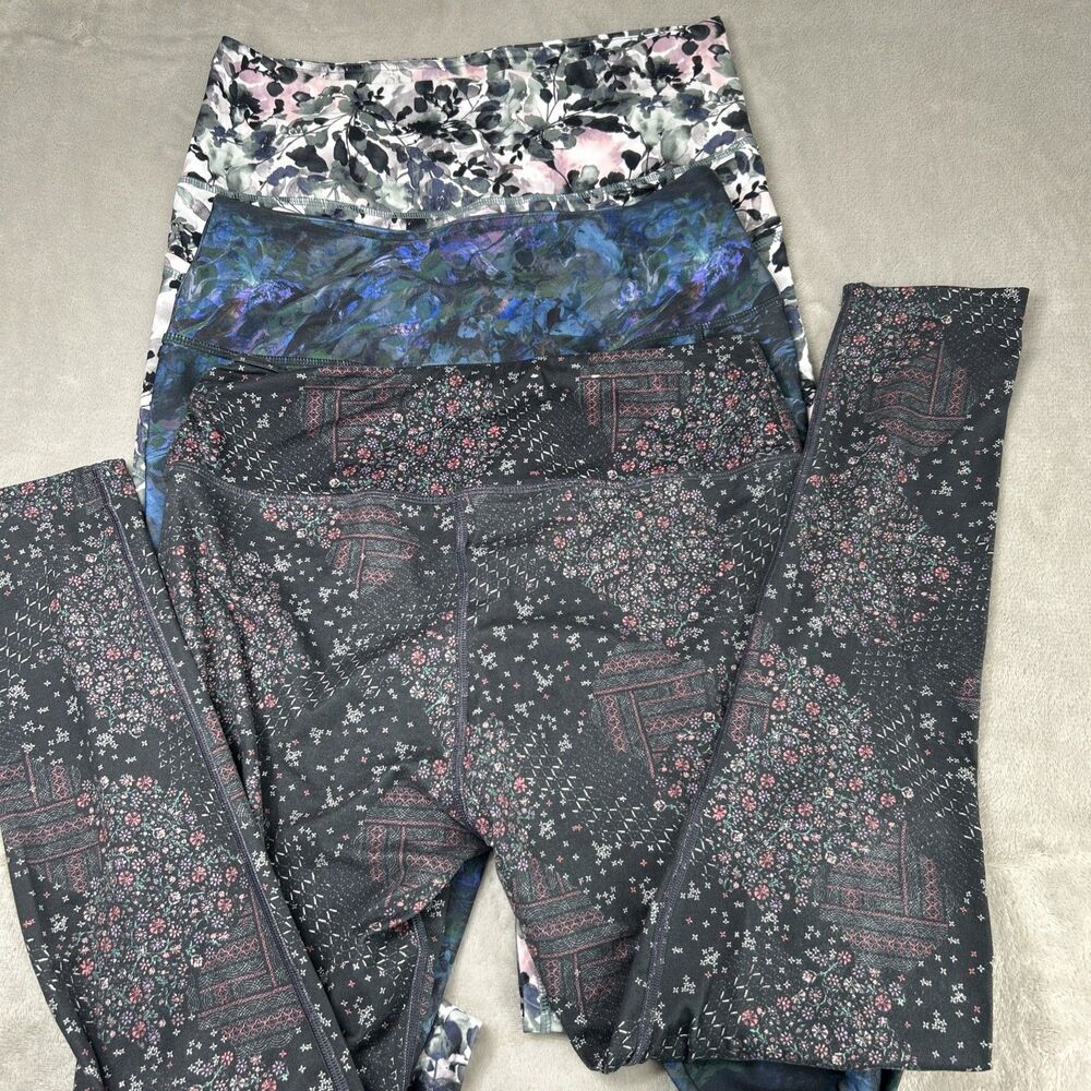 Gaiam Active Core Workout Leggings Large High Rise Side Pocket Abstract Yoga Gym